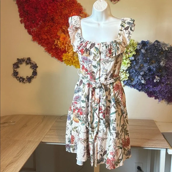 Zara Floral Button Down Off The Shoulder Dress - Picture 6 of 13